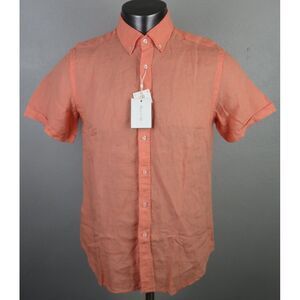 Mens Porter & Ash‎ Short Sleeve Button Front Linen Shirt Orange Peach Size M New